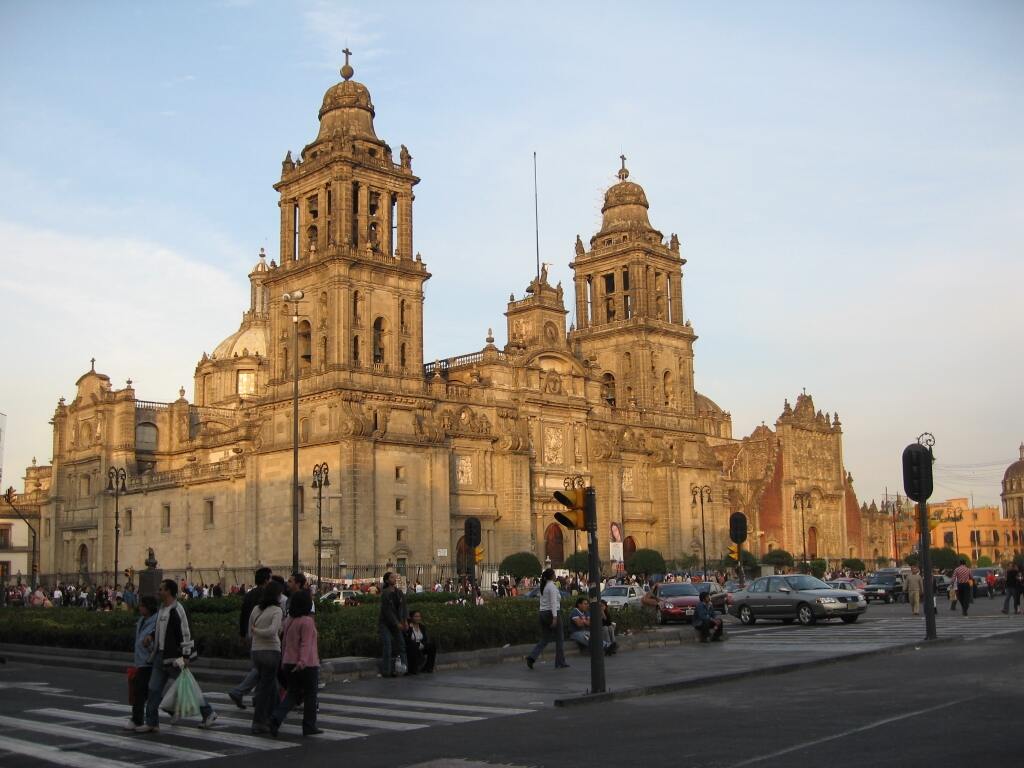 Mexico city cathedral as seen from Madero Street.