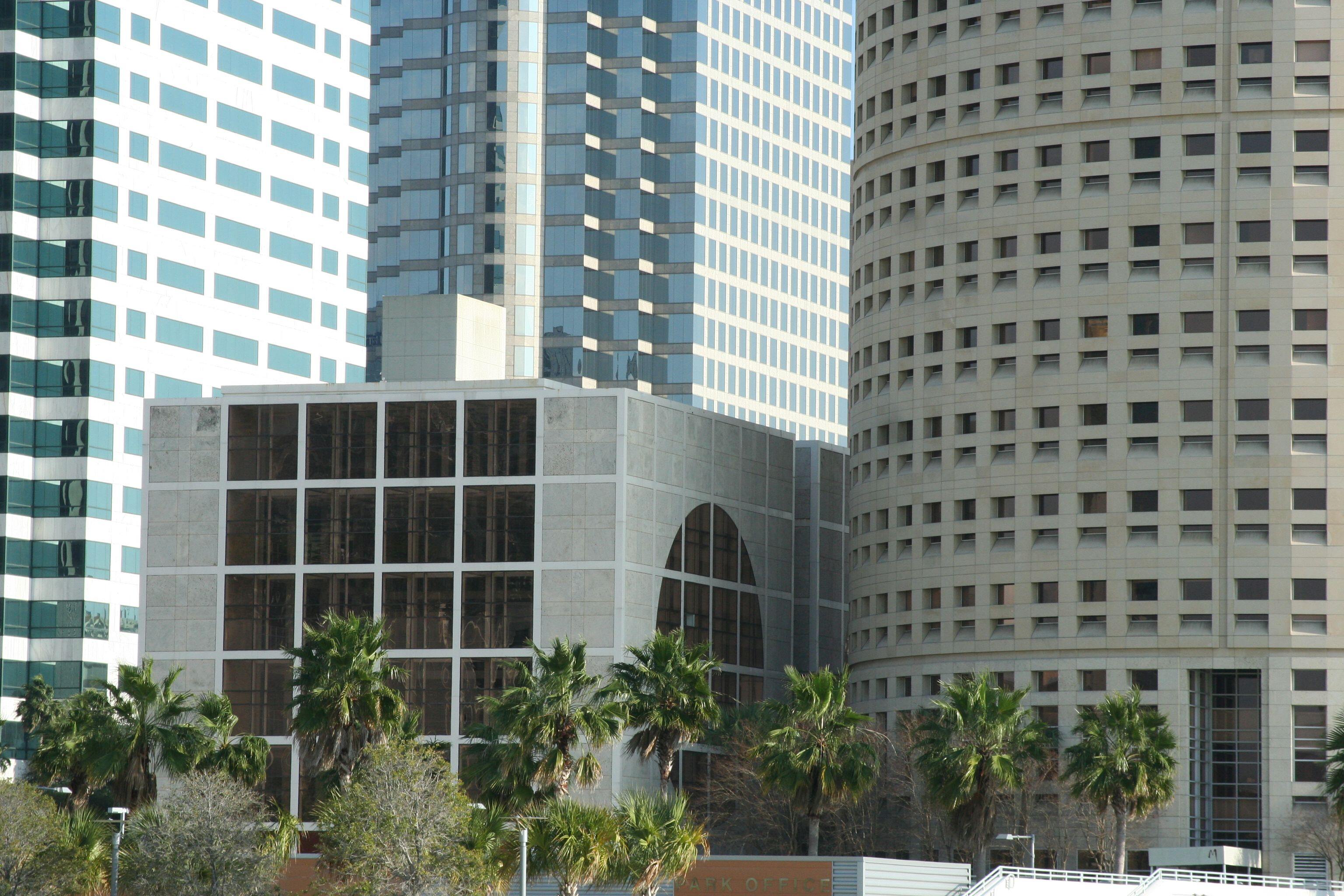 Tampa's Cube adjactent to the Rivergate Tower (beer can building) 2012