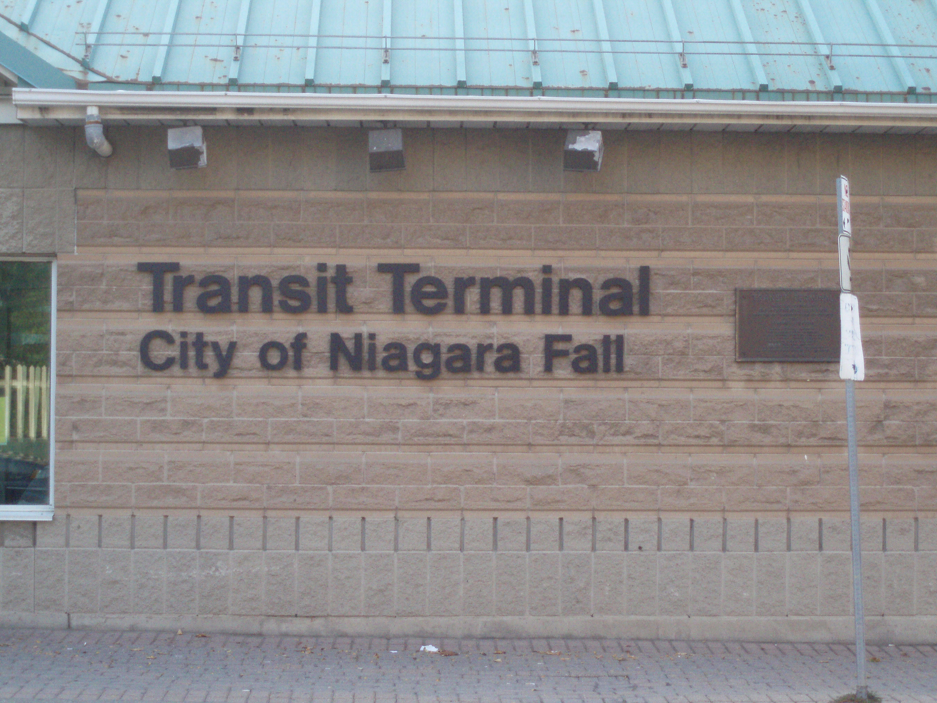 Signage outside Niagara Falls Transit Terminal.