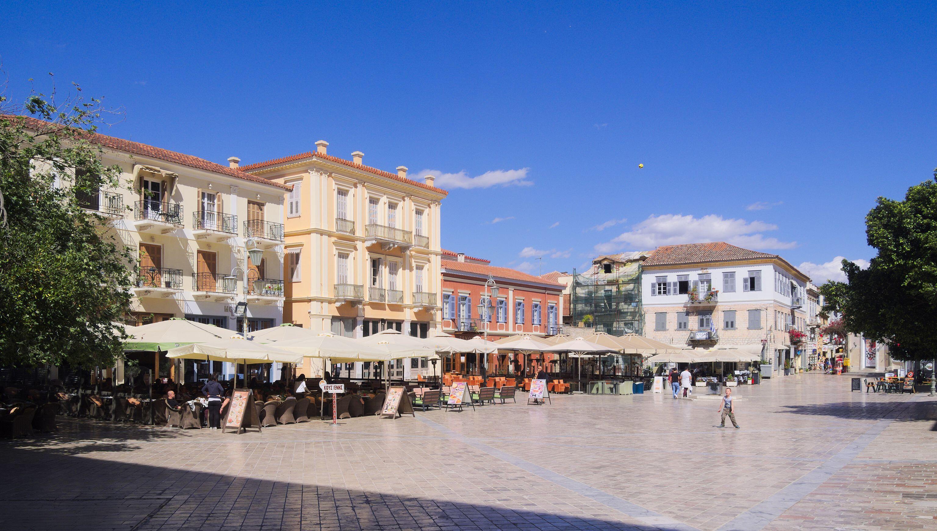 View of Syntagma square, Nafplion, from its west end.