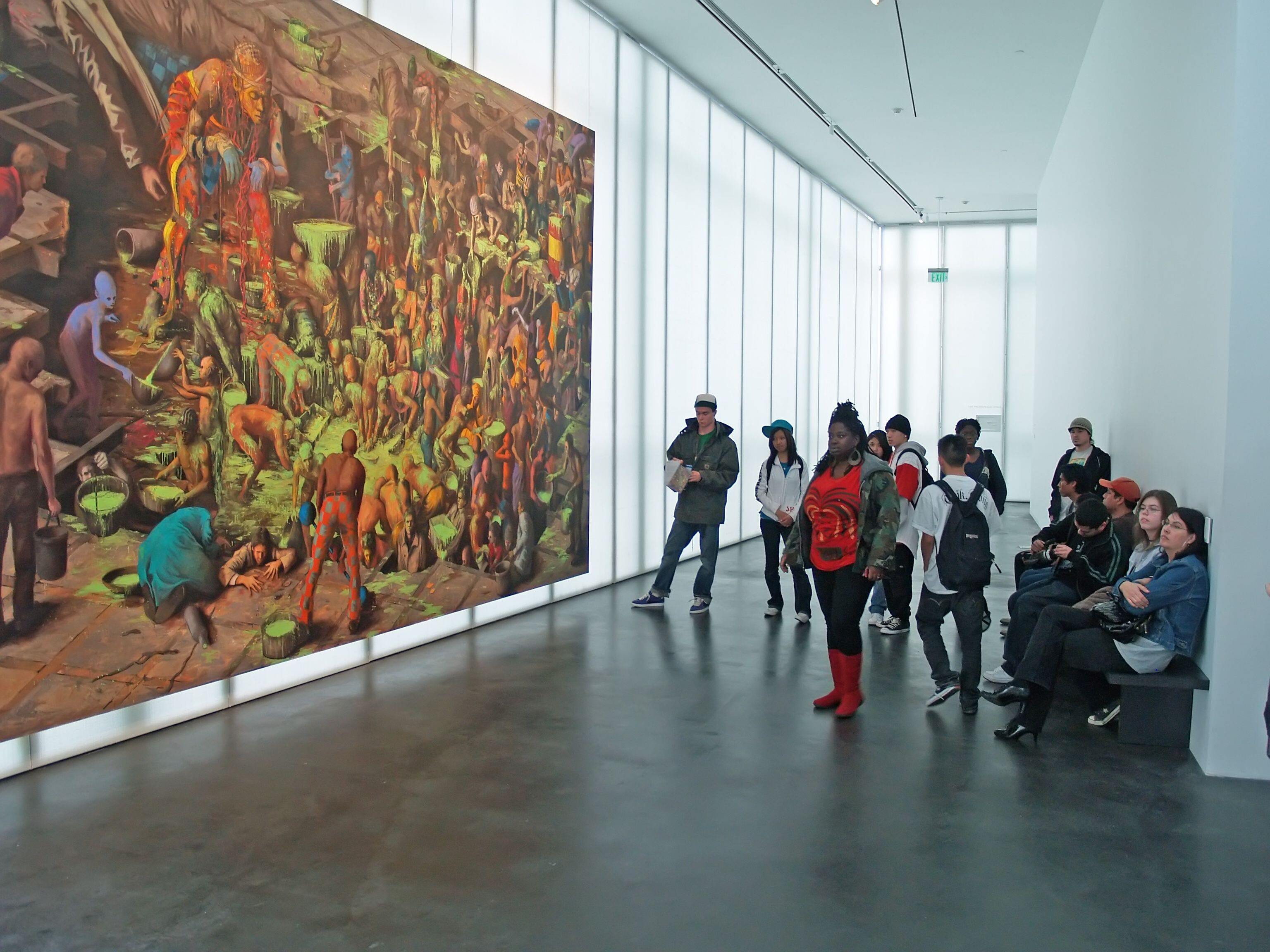 Viewers of the Jonas Burgert painting Second Day Nothing at the Denver Museum of Contemporary Art.