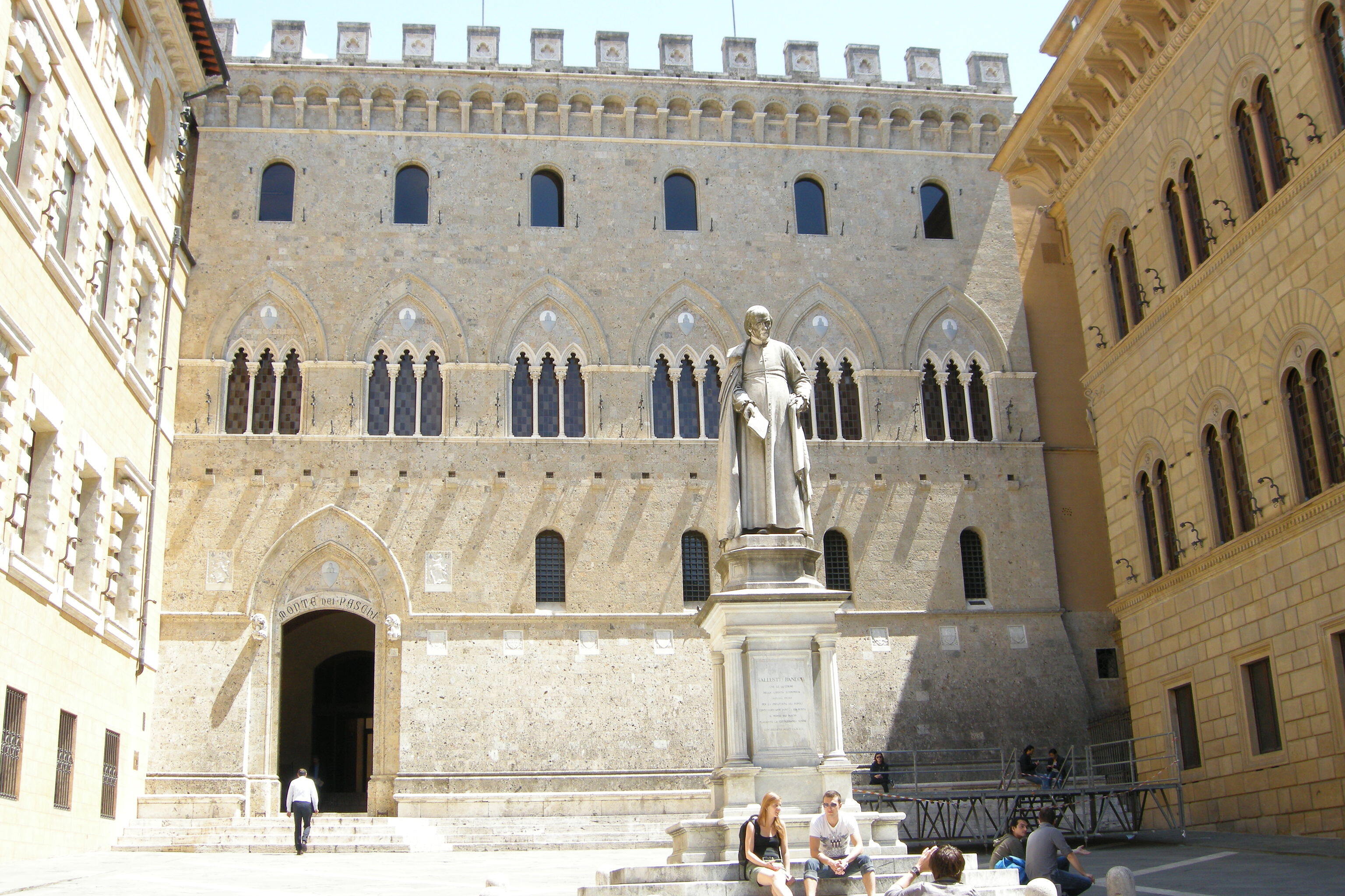 Banca Monte dei Paschi di Siena, Siena, Italy. Among the banks existing in the present, it is the oldest bank of the world.