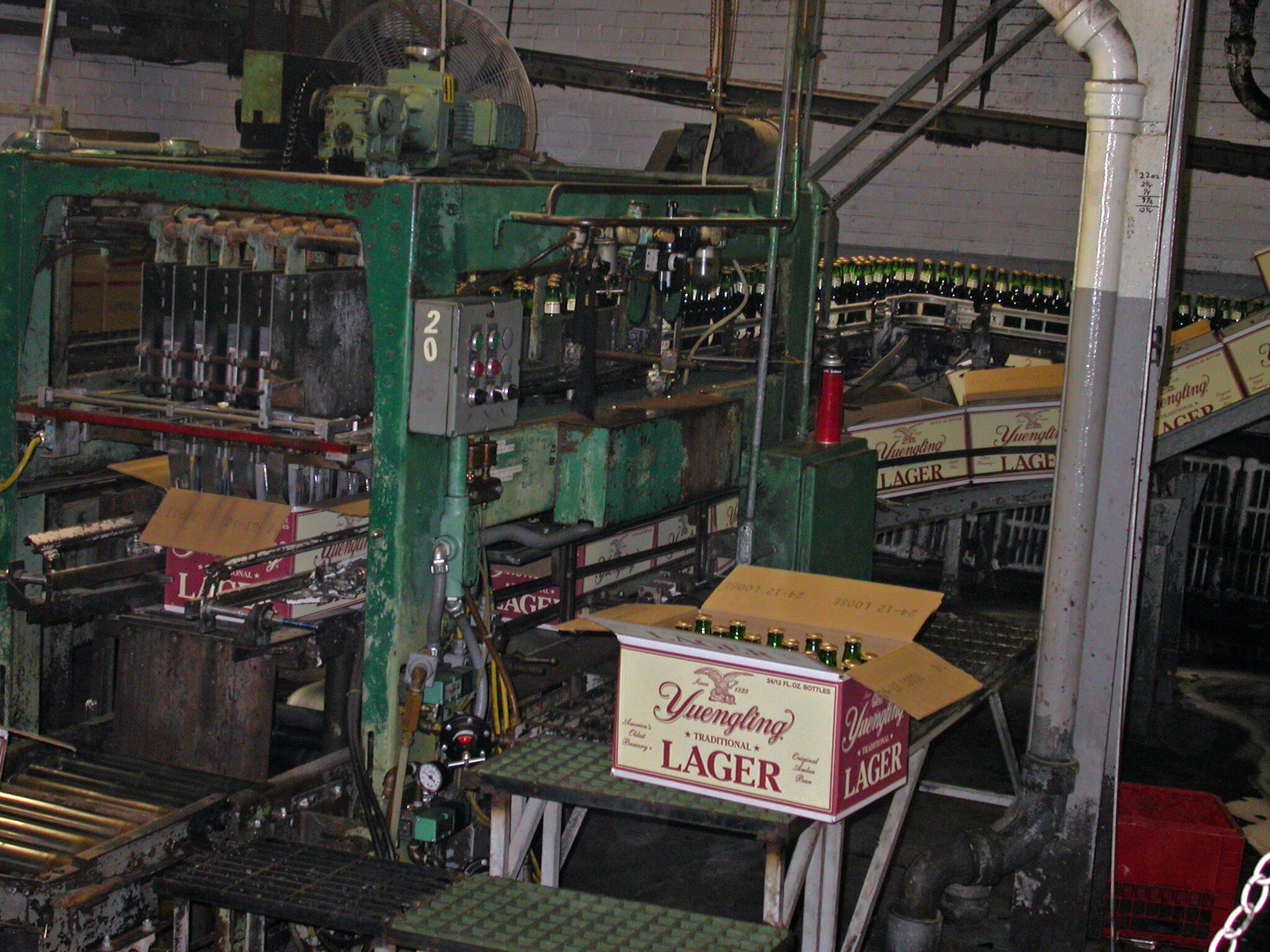 Finished bottles of Traditional Lager being placed into cases at Yuengling Brewery, Pottsville, PA.