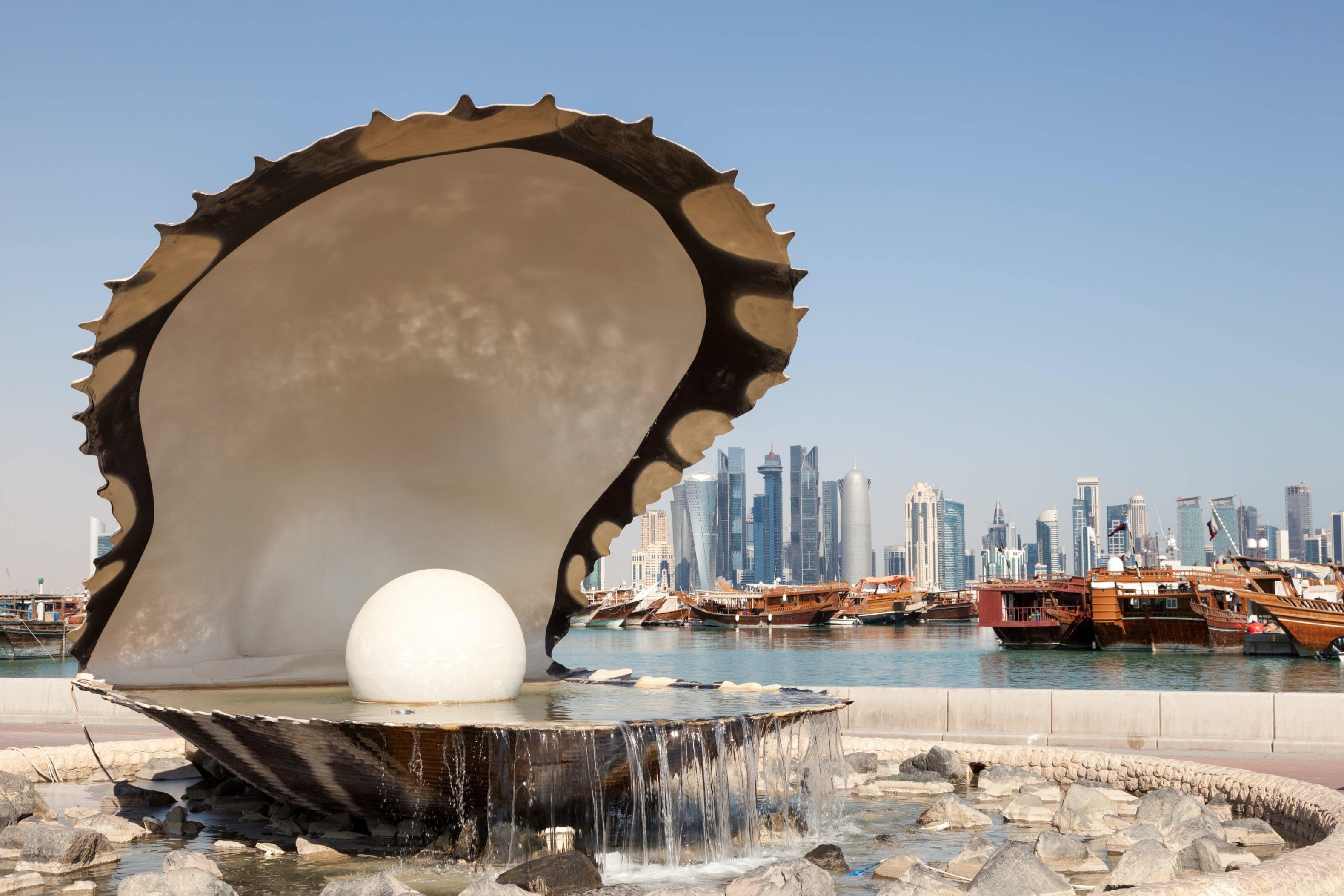 Pearl fountain at the corniche of Doha, Qatar, Middle East