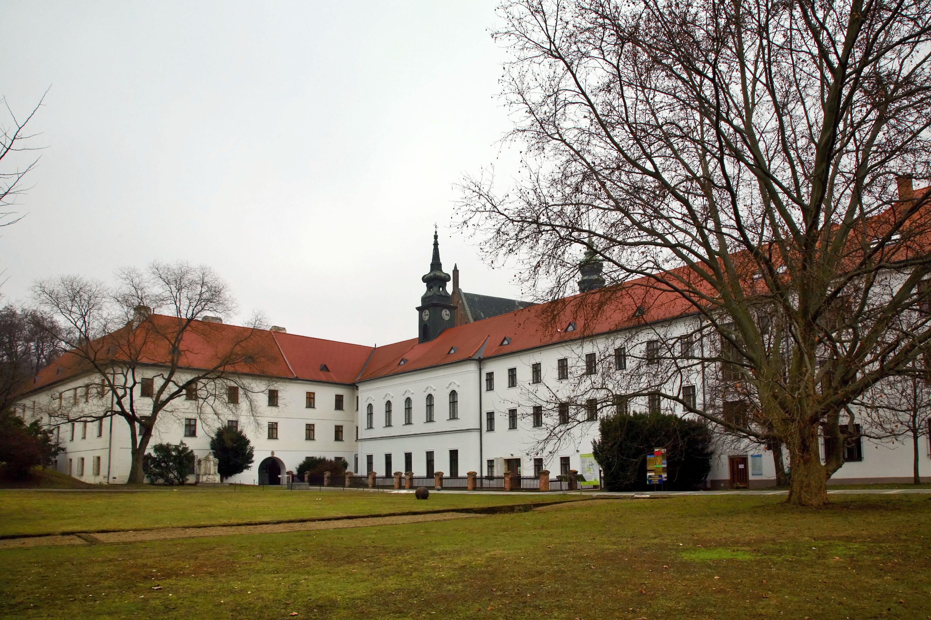 Pohled na Mendelovo muzeum a základy Mendelova skleníku