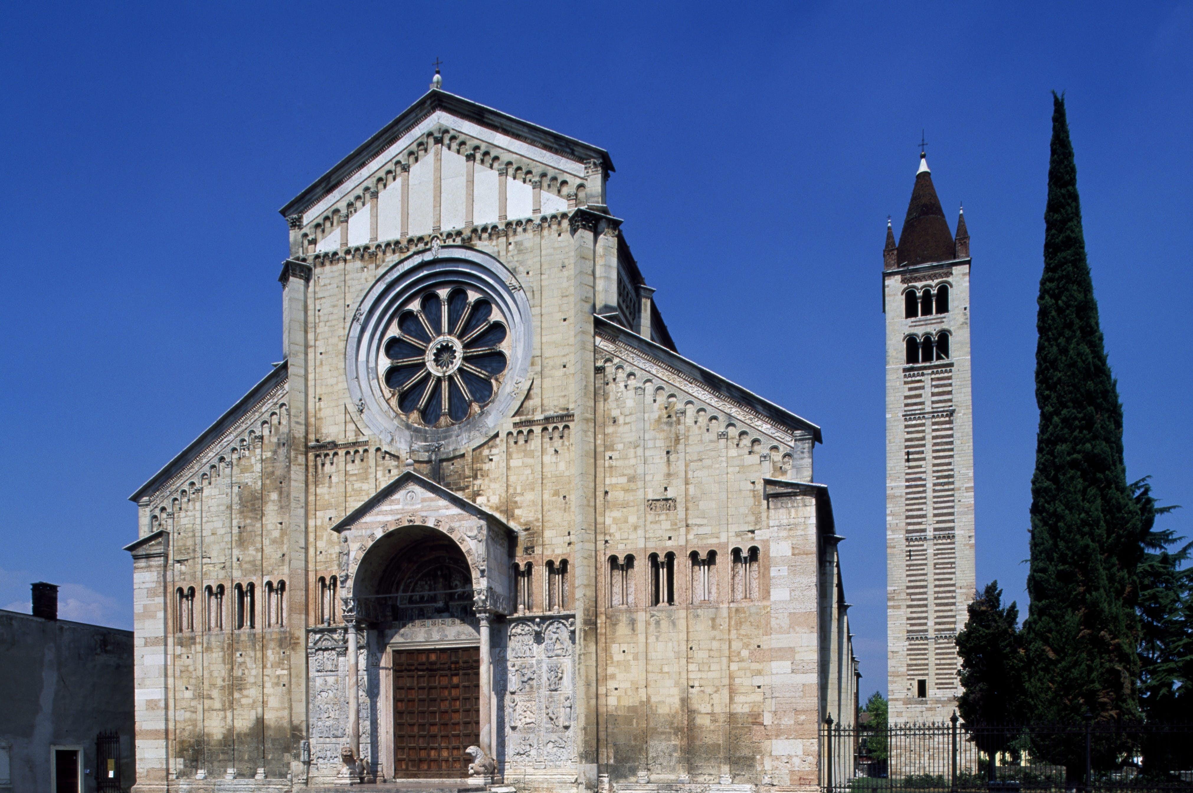 Romanesque Basilica of St. Zeno (or San Zeno Maggiore and San Zenone) and bell tower (11th century), Verona (UNESCO World Heritage List, 2000), Veneto, Italy