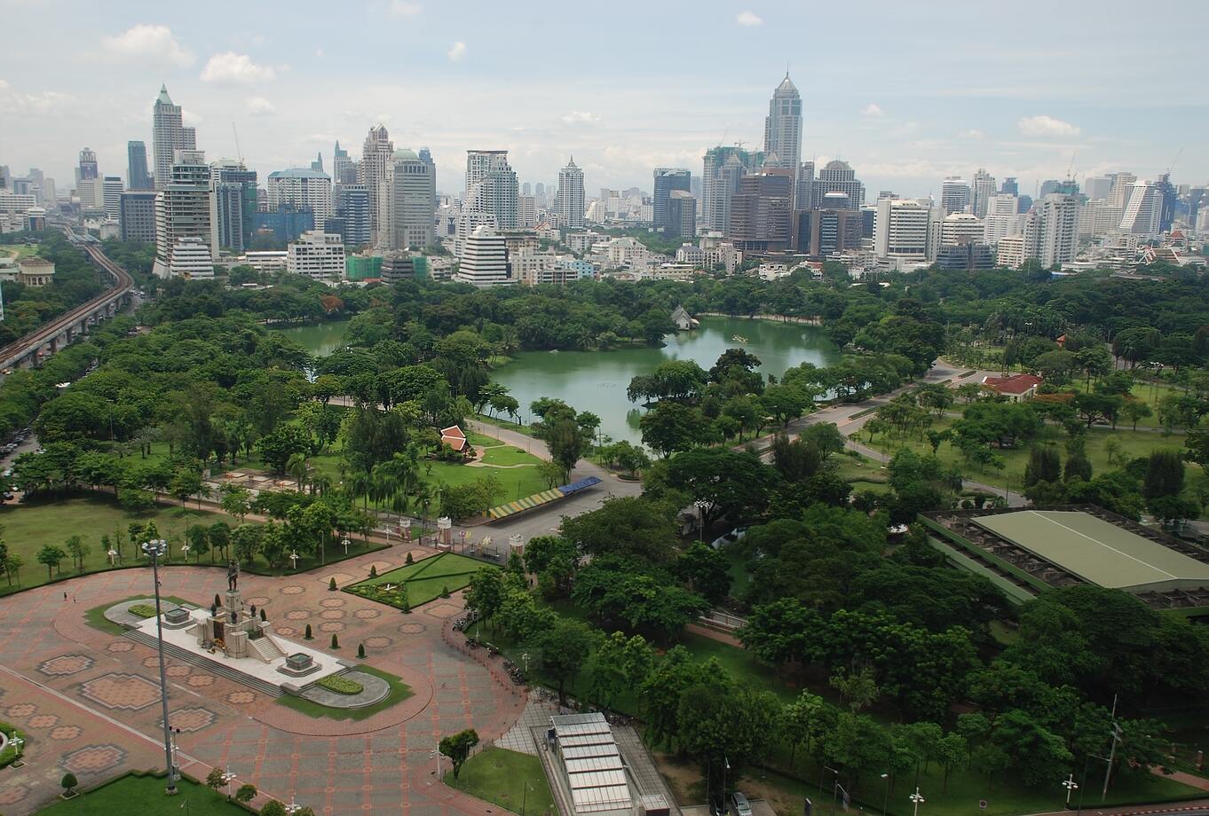 Aerial view of Lumphini Park, Bangkok. Taken from The Dusit Thani Hotel, Bangkok, Thailand.