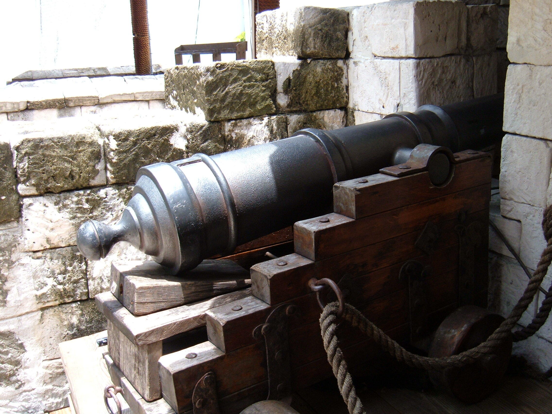 A cannon at the entrance to the Pirates of Nassau museum in Nassau, The Bahamas.