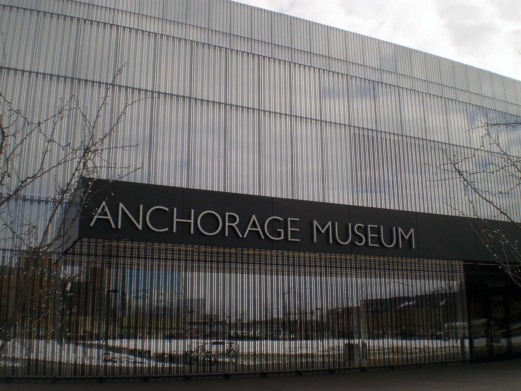 The facade of the Anchorage Museum in Anchorage, Alaska, seen here in late March 2011, includes approximately 5900 m² of custom insulated fritted…