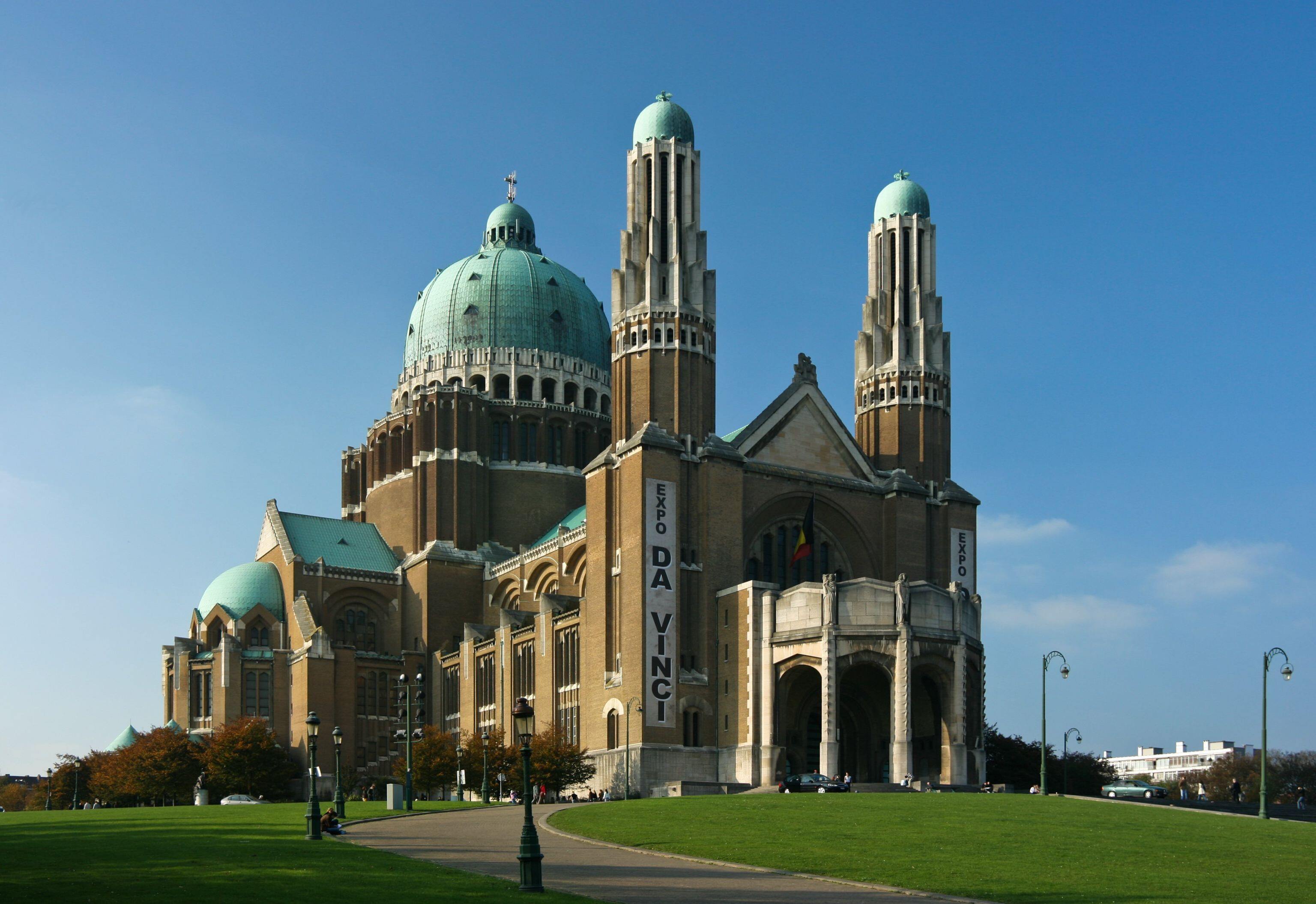 Basilica of the Sacred Heart, Belgium, with da Vinci expo banners.