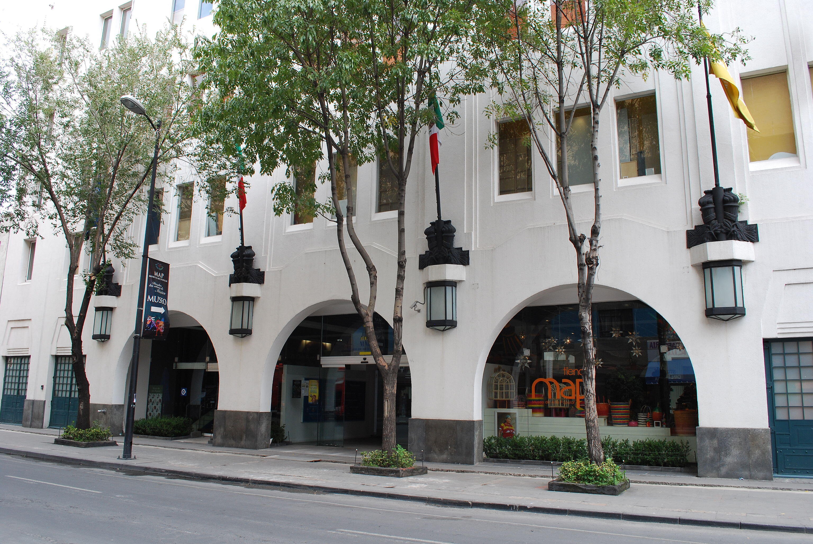 Entrance area on the facade of the Museo de Arte Popular in Mexico City