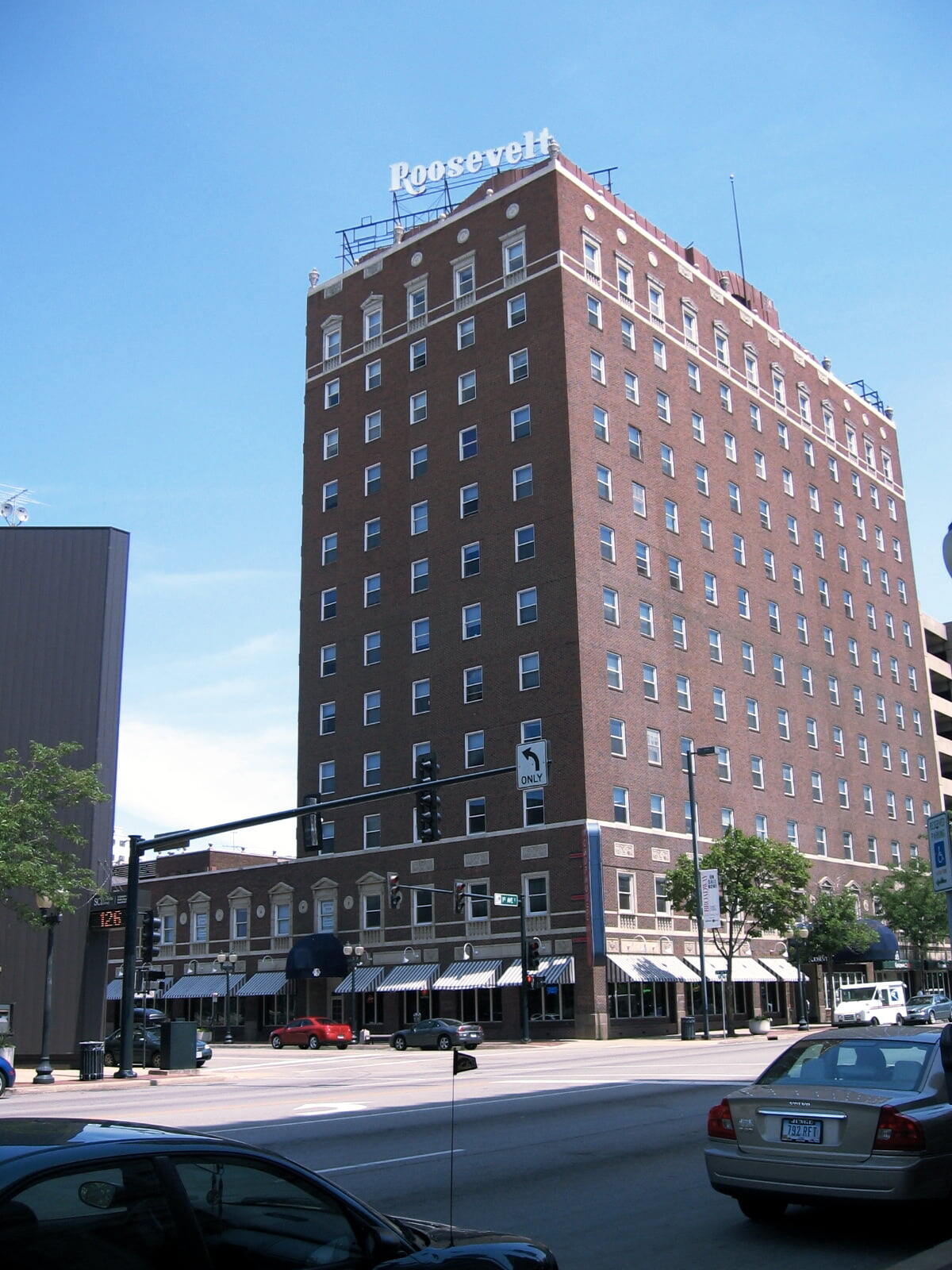 Cedar Rapids - The Roosevelt Hotel in Downtown Cedar Rapids. The 12-story Roosevelt, built in 1927, has been on the National Register of Historic Places since 1991.