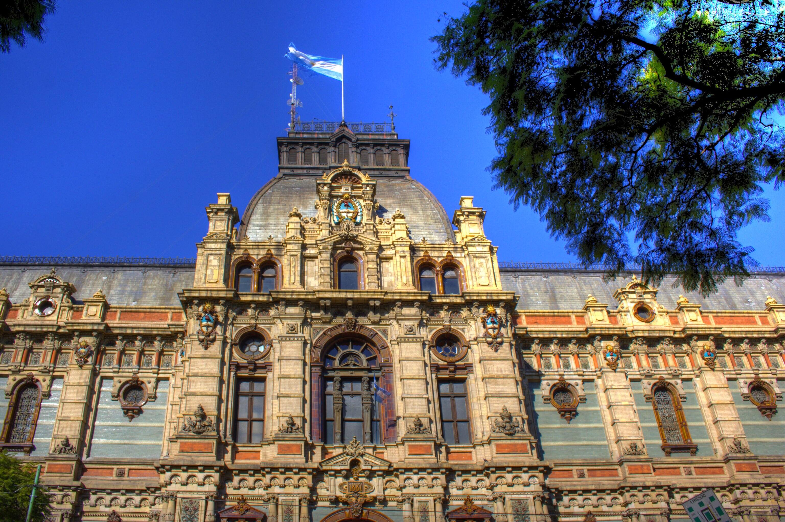 Taken by Herbert Brant on June 5, 2010;  Detail of the façade facing Avenida Córdoba of the Palacio de las Aguas Corrientes (Palace of Running Water)…