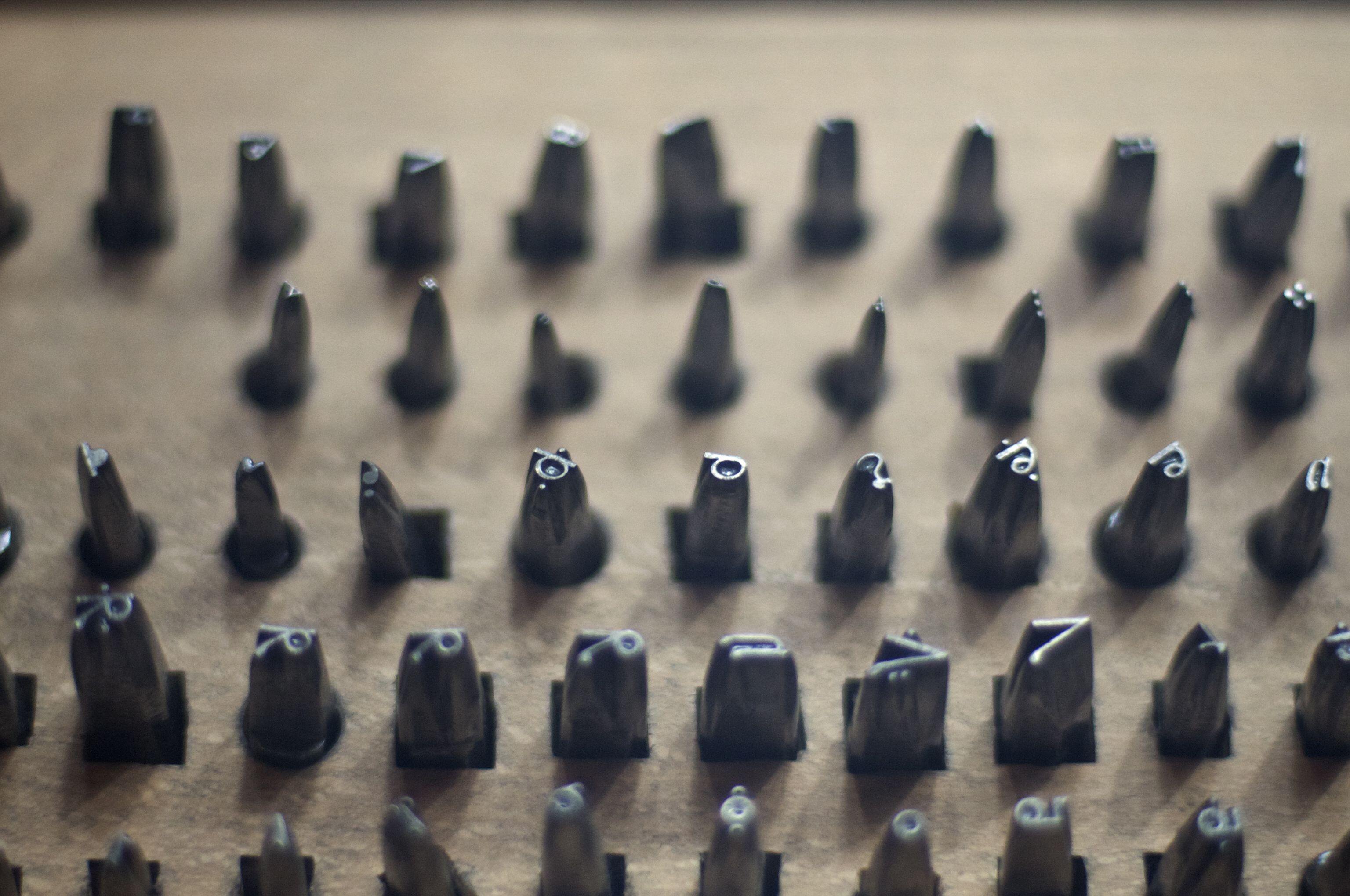 Punches for metal type founding at the Plantin-Moretus Museum, Antwerp. (The photographer reports that they are by Garamond, but the picture doesn't show a caption explaining this.)