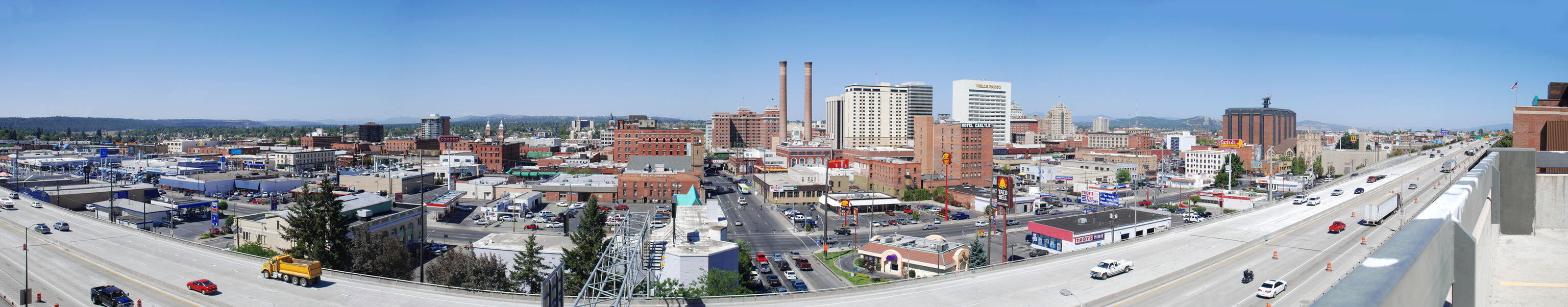 Spokane - Panorama of Downtown Spokane, Washington looking north. Taken 3 August 2007 from the parking lot of Deaconess Medical Center.