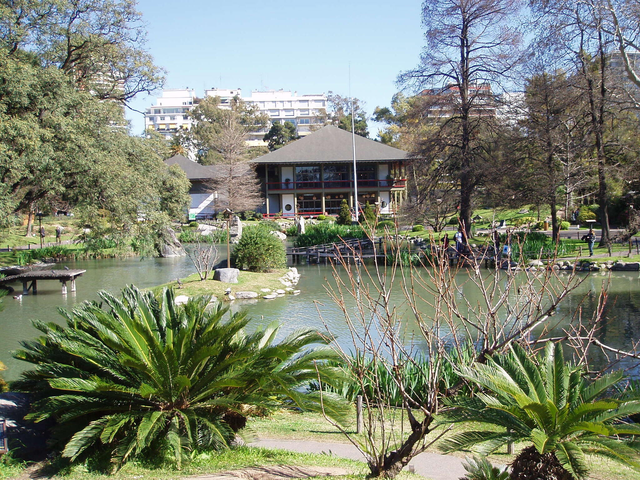 View of the Fundación Cultural Argentino-Japonesa Building inside the Japanese Garden in Buenos Aires, Argentina