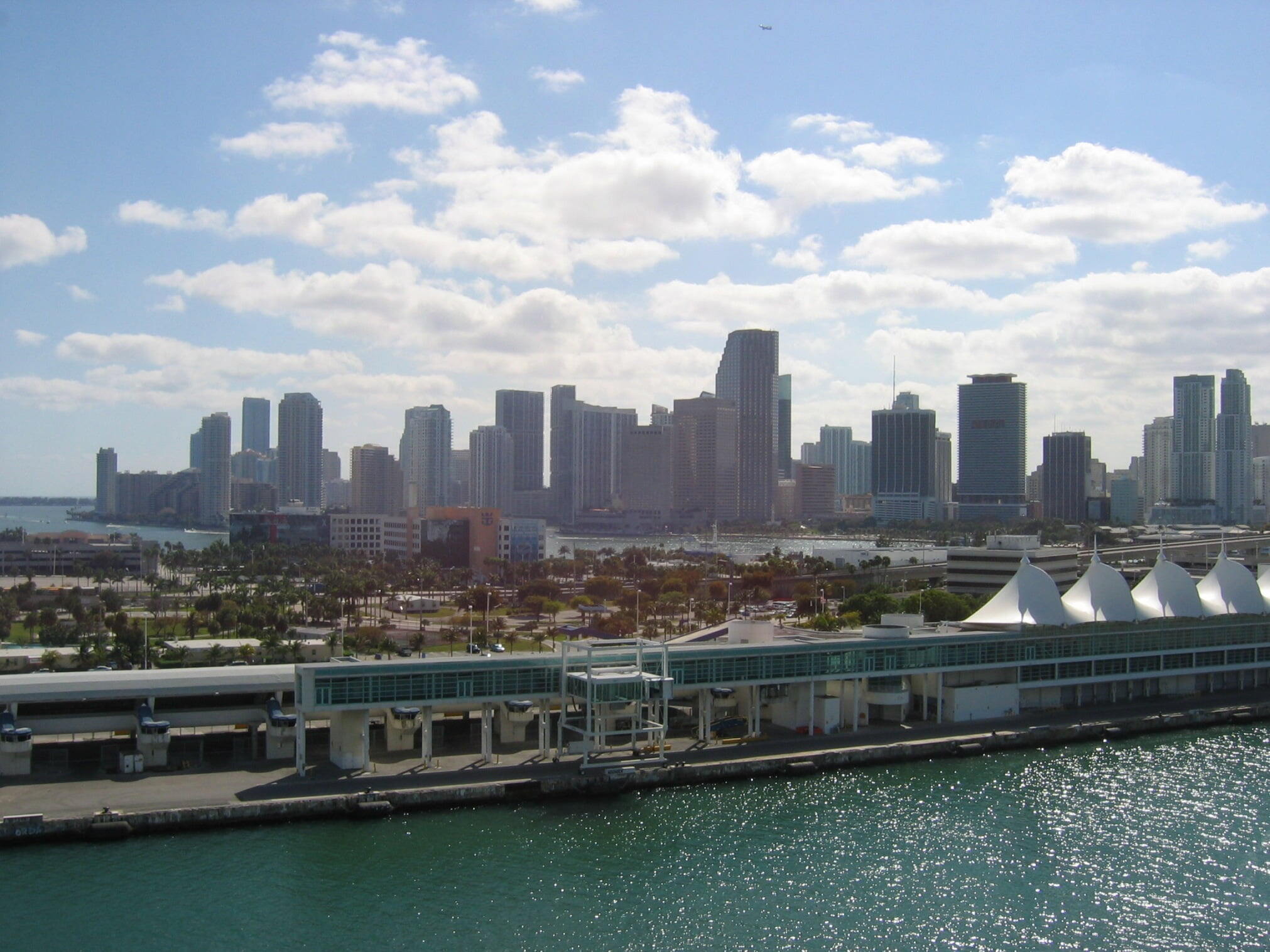 West Palm Beach - View of West Palm Beach, Florida, USA, (Miami region), looking northwest. Taken from waterway used by cruiseships leaving the Port of Miami.